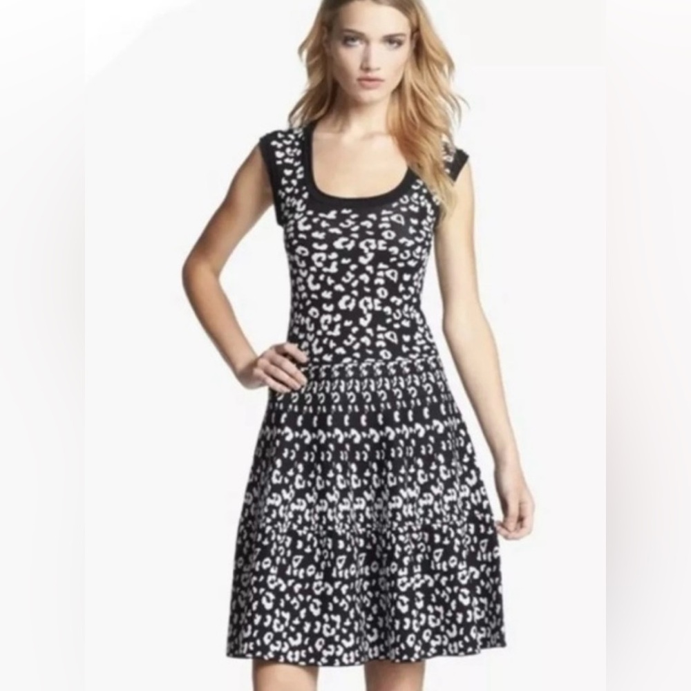 Rebecca Taylor Black and White Fit and Flare Midi Dress